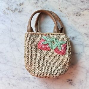 Toddler Straw Tote Bag with Strawberry Embroidery